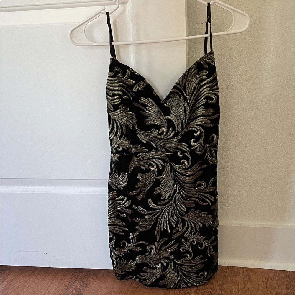Blue Blush Black and Gold Mini Dress
